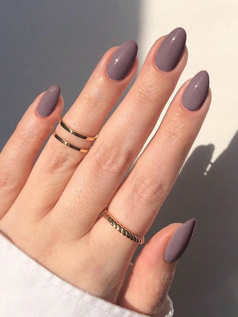 اظافر تركيب قصيرة بشكل لوزي باللون البنفسجي - طقم اظافر تركيب 24 قطعة مع مبرد - Image 1